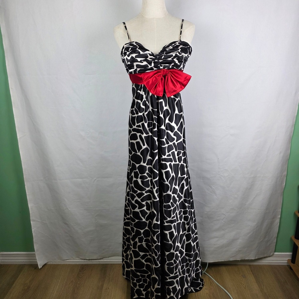 Cassandra Stone Giraffe Print‎ Gown Red Bow Satin Formal Dress Size 0